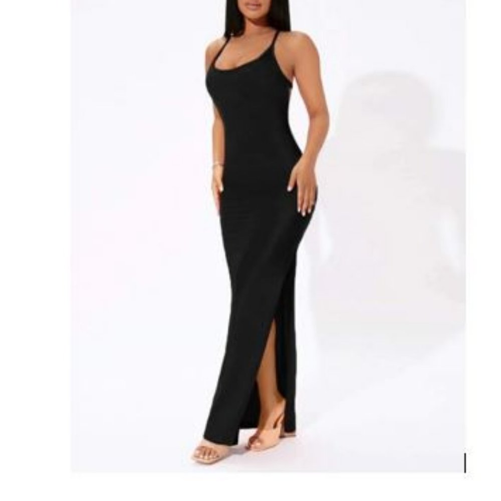 Women's SHEIN Open back crossover strap dress with thigh Black Size 4 NWT